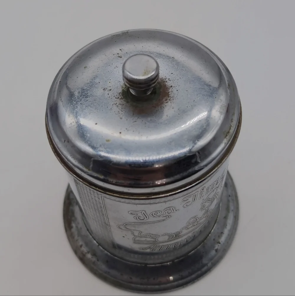 Vintage Silver Tea Time Tea Caddy Canister
